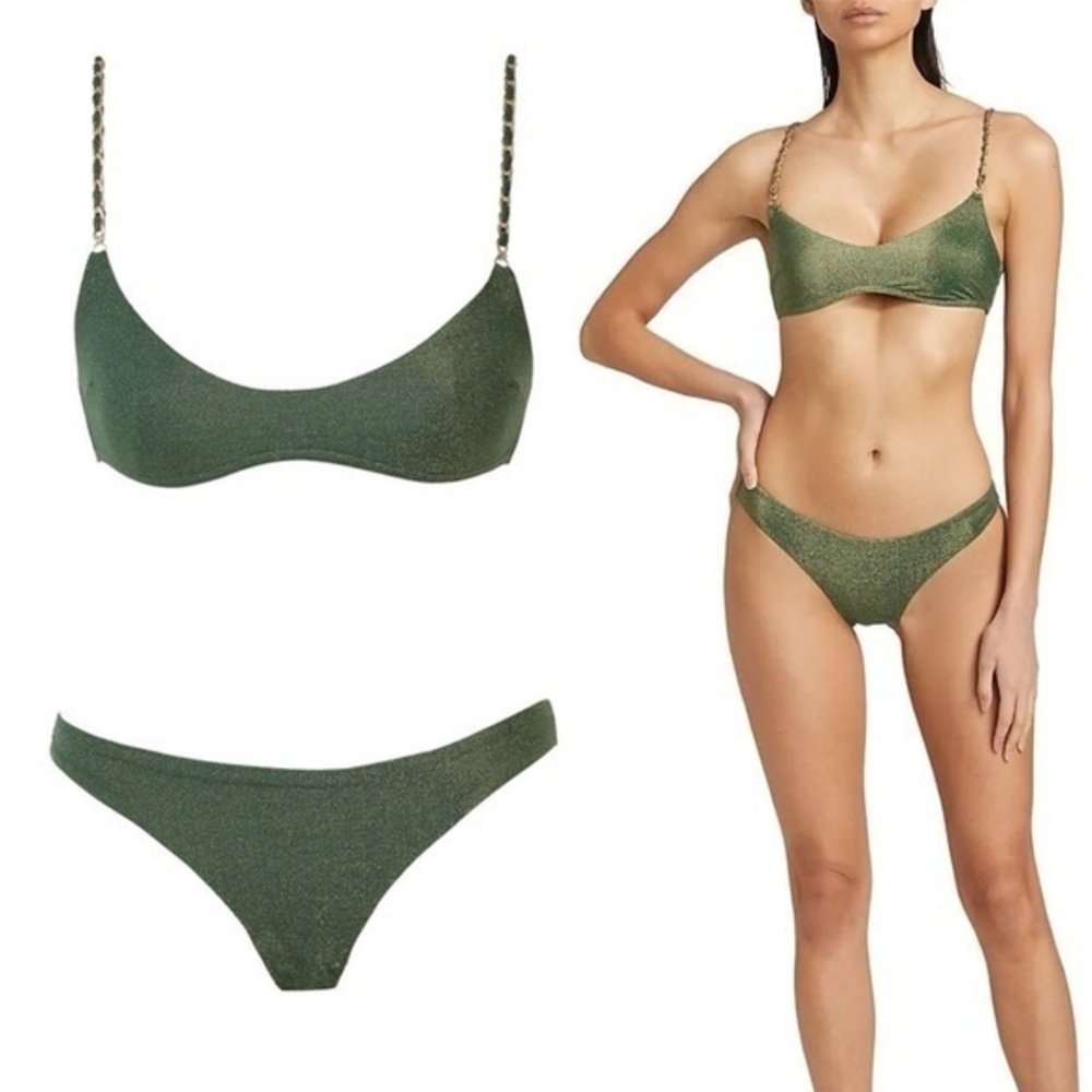 Zimmermann Halliday Green Metallic Chain Strap Two-Piece Swimsuit sz 0 NWT 275$